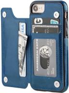 📱 iphone 8 wallet case with card holder - ot onetop premium pu leather kickstand cover | iphone 7 / se(2020) | double magnetic clasp, card slots | durable shockproof, 4.7 inch (blue) logo