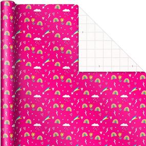 img 2 attached to 🎁 Hallmark Kids Birthday Wrapping Paper (3 Rolls: 75 sq. ft. ttl) – Pink Rainbows, Blue Dinosaurs, Yellow 'Happy Birthday' – Best for SEO