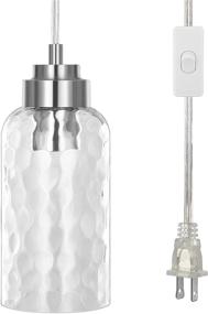 img 4 attached to DEWENWILS Plug in Pendant Light with Water Ripple Glass Shade and 15FT Brushed Nickel Cord, Perfect for Living Room, Bedroom, and Dining Hall, ETL Listed