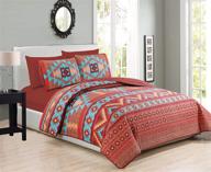 western southwestern native indian american 6 piece bedding quilt bedspread and fitted sheet set - turquoise red orange brown (6pc king). no flat sheet included! logo
