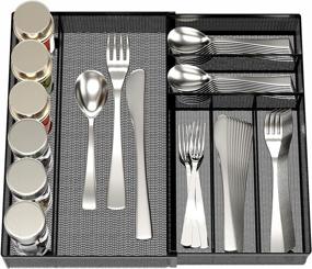 img 4 attached to 🍴 JANE EYRE Sturdy Utensil Drawer Organizer: Premium Cutlery Tray with Non-slip Rubber Feet - Black