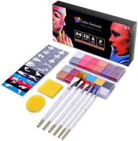 img 2 attached to Color Technik Face and Body Paint Kit: 24 Flash Oil Based Colors, 2 Sets of 12 Palettes, 6 Brushes, 70 Stencils - Non-Toxic for Halloween Painting Parties (Adults & Kids)