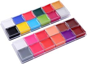 img 1 attached to Color Technik Face and Body Paint Kit: 24 Flash Oil Based Colors, 2 Sets of 12 Palettes, 6 Brushes, 70 Stencils - Non-Toxic for Halloween Painting Parties (Adults & Kids)