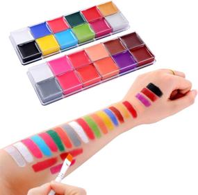 img 3 attached to Color Technik Face and Body Paint Kit: 24 Flash Oil Based Colors, 2 Sets of 12 Palettes, 6 Brushes, 70 Stencils - Non-Toxic for Halloween Painting Parties (Adults & Kids)