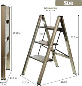 img 3 attached to 🪜 ZUZHII Lightweight Folding Step Stool Ladder with Anti-Slip, Expanded Pedal - Ideal for Home, Kitchen, 330lbs Capacity, Champagne
