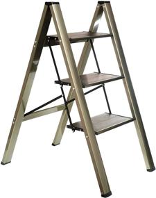 img 4 attached to 🪜 ZUZHII Lightweight Folding Step Stool Ladder with Anti-Slip, Expanded Pedal - Ideal for Home, Kitchen, 330lbs Capacity, Champagne