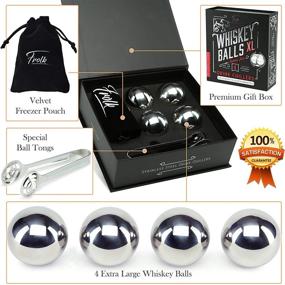 img 3 attached to Whiskey Stones Gift Set - 4 Extra Large Stainless Steel Whisky Ice Balls, Special Tongs & Freezer Pouch in Luxury Gift Box. Perfect Gift for Whiskey Lovers - Ideal for Men & Women!