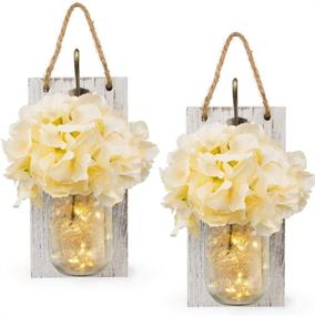 img 2 attached to 🏡 Rustic Farmhouse Mason Jar Sconces with Remote Control LED Fairy Lights and Bronze Hooks - Set of 2