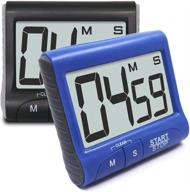 senhai 2 pieces digital magnetic kitchen timers: countdown large lcd display, loud alarm, stand/clip - black, blue logo