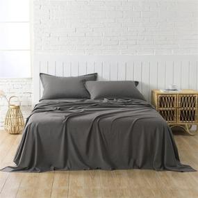 img 3 attached to 🛏️ Ultra Comfortable Bamboo Cotton Blend Sheets Set by PANDATEX, Queen Size Charcoal Grey, Cool & Moisture Wicking Breathable Cooling Bed Sheets with Linen Texture, Naturally Organic, 55% Bamboo 45% Cotton, 16" Deep Pocket