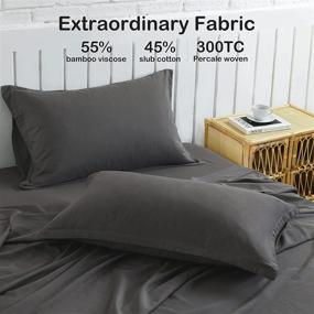 img 2 attached to 🛏️ Ultra Comfortable Bamboo Cotton Blend Sheets Set by PANDATEX, Queen Size Charcoal Grey, Cool & Moisture Wicking Breathable Cooling Bed Sheets with Linen Texture, Naturally Organic, 55% Bamboo 45% Cotton, 16" Deep Pocket