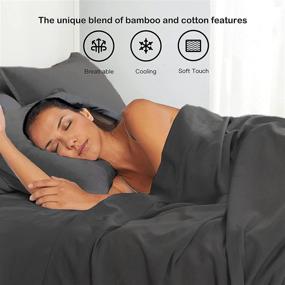 img 1 attached to 🛏️ Ultra Comfortable Bamboo Cotton Blend Sheets Set by PANDATEX, Queen Size Charcoal Grey, Cool & Moisture Wicking Breathable Cooling Bed Sheets with Linen Texture, Naturally Organic, 55% Bamboo 45% Cotton, 16" Deep Pocket