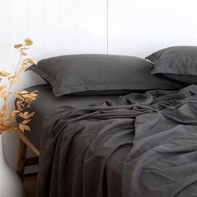 img 4 attached to 🛏️ Ultra Comfortable Bamboo Cotton Blend Sheets Set by PANDATEX, Queen Size Charcoal Grey, Cool & Moisture Wicking Breathable Cooling Bed Sheets with Linen Texture, Naturally Organic, 55% Bamboo 45% Cotton, 16" Deep Pocket