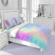 queen size starry galaxy rainbow duvet cover bedding set - 3 piece quilt comforter cover with pillowcases (comforter not included) logo