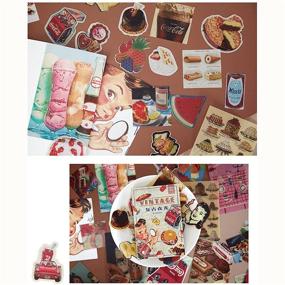 img 2 attached to 🍔 Doraking Retro Stickers: 55PCS Middle Size Vintage Food Theme Scrapbook Washi Stickers and Background Paper Set - Perfect for Scrapbooking Diary Decoration