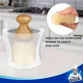 img 2 attached to 🧼 Convenient and Eco-Friendly MR.SIGA Dish Soap Dispenser & Holder with Bamboo Dish Brush Set - Includes 4 Replaceable Sponges