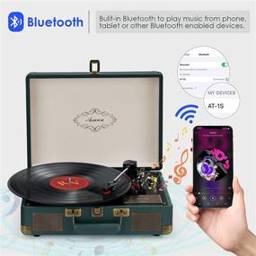 img 3 attached to 🎵 Asmuse проигрыватель виниловых пластинок: трехскоростной привод с ремнем, Bluetooth, стерео-динамики и RCA-выход - отделка желтого дерева, зеленый