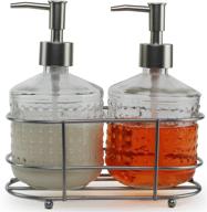 circleware vintage soap dispenser bottle pumps in metal caddy - farmhouse bathroom accessories set for essential oils, lotions, and liquids - 17.5 oz, nickel hobnail design logo