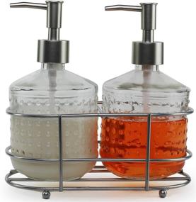 img 1 attached to Circleware Vintage Soap Dispenser Bottle Pumps in Metal Caddy - Farmhouse Bathroom Accessories Set for Essential Oils, Lotions, and Liquids - 17.5 oz, Nickel Hobnail Design