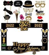 📸 capture memorable moments: swyoun 14pcs glitter 2022 happy new year's eve party photo booth props with photo frame logo