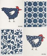🐔 versatile swedish dishcloths/sponge cloths - set of 4 dark blue trendy designs by m westberg (dark blue chickens + floral) logo