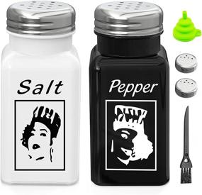 img 4 attached to 🐔 Cute Farmhouse Salt and Pepper Shakers Set - Funny Modern Farmhouse Kitchen Decor, Vintage Glass Black and White Shaker for Wedding, Stainless Steel Lid, Perfect Pour