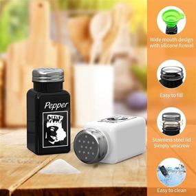 img 1 attached to 🐔 Cute Farmhouse Salt and Pepper Shakers Set - Funny Modern Farmhouse Kitchen Decor, Vintage Glass Black and White Shaker for Wedding, Stainless Steel Lid, Perfect Pour