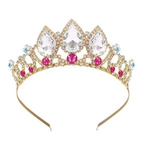 img 4 attached to 👑 COCIDE Girls Crystal Tiara Gold Birthday Crown Rapunzel Pearl Headband - Elegant Rhinestone Princess Hairpiece for Women with Red Gem – Perfect Wedding Hair Accessories for Flower Girls, Halloween Costume Cosplay Gift