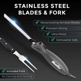 img 2 attached to 🔪 Mueller Ultra-Carver Electric Knife - Versatile Meat, Poultry, and Bread Carving Tool. Craft with Foam too! Stainless Steel Blades, Powerful Motor, Comfortable Handle, One-Touch On/Off. Fork Included, Grey