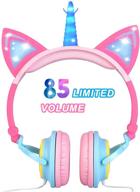 🦄 glowing unicorn kids headphones for girls boys - cat ear led headphones: adjustable, foldable, and pink - perfect gift for toddlers, travel, school, tablet, and birthdays logo