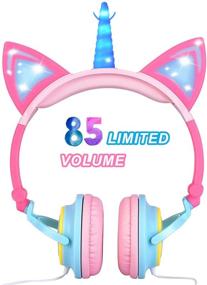 img 4 attached to 🦄 Glowing Unicorn Kids Headphones for Girls Boys - Cat Ear LED Headphones: Adjustable, Foldable, and Pink - Perfect Gift for Toddlers, Travel, School, Tablet, and Birthdays