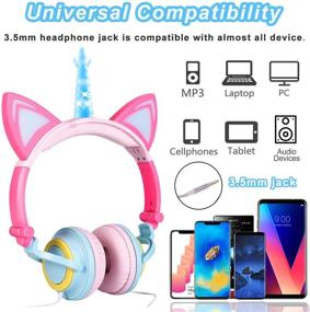 img 1 attached to 🦄 Glowing Unicorn Kids Headphones for Girls Boys - Cat Ear LED Headphones: Adjustable, Foldable, and Pink - Perfect Gift for Toddlers, Travel, School, Tablet, and Birthdays