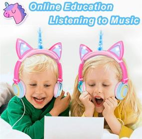 img 3 attached to 🦄 Glowing Unicorn Kids Headphones for Girls Boys - Cat Ear LED Headphones: Adjustable, Foldable, and Pink - Perfect Gift for Toddlers, Travel, School, Tablet, and Birthdays