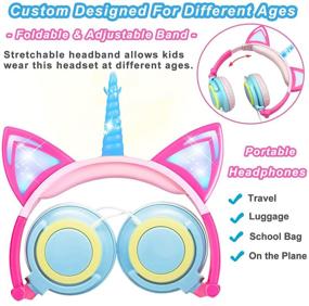 img 2 attached to 🦄 Glowing Unicorn Kids Headphones for Girls Boys - Cat Ear LED Headphones: Adjustable, Foldable, and Pink - Perfect Gift for Toddlers, Travel, School, Tablet, and Birthdays