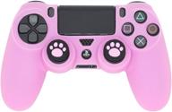 🎮 ps4 controller skin, brhe anti-slip grip silicone cover protector case for ps4 slim/ps4 pro wireless/wired gamepad controller - pink with 2 cat paw thumb grip caps logo