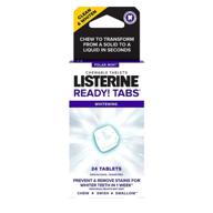 convenient listerine ready! tabs whitening chewable tablets: polar mint flavor to 🦷 combat bad breath, whiten teeth, and eliminate germs anywhere, 24 ct, sugar-free, gluten-free logo