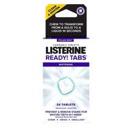 удобные таблетки listerine ready! tabs для отбеливания зубов: вкус мяты polar для борьбы с неприятным запахом изо рта, отбеливания зубов и устранения бактерий в любом месте, 24 шт, без сахара, без глютена. логотип