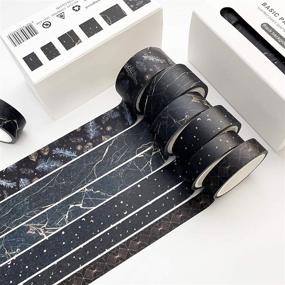 img 4 attached to 🌙 Washi Tape Set: 6 Rolls of 16.4ft Long Black Texture Star Moon Decorative Washi Masking Tapes - Perfect for Bullet Journaling, Scrapbooking, DIY Crafts, Planners, Gift Wrapping and More!