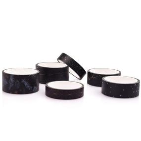 img 2 attached to 🌙 Washi Tape Set: 6 Rolls of 16.4ft Long Black Texture Star Moon Decorative Washi Masking Tapes - Perfect for Bullet Journaling, Scrapbooking, DIY Crafts, Planners, Gift Wrapping and More!