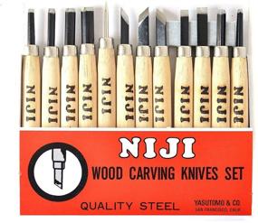 img 1 attached to 🔪 Niji Yasutomo Wood and Linoleum Cutting Set - Set of 12 with 4-1/2 in Wood Handles