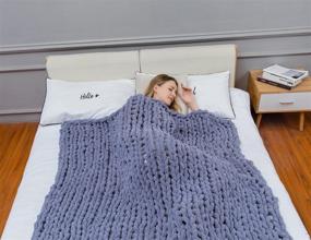 img 4 attached to 🧶 KALEKI Chunky Knit Blanket Throw - Cozy Chenille Cable Handmade Throw Blanket for Bed, Chair, Sofa - Warm Softness - Medium Grey (40"x60") - Perfect Gift