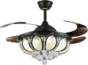 img 4 attached to Moooni 42 Inch Black Fandelier: Retractable Ceiling Fan with Lights & Remote Control - Dimmable Crystal Chandelier Fan Light Kit - Stylish & Functional