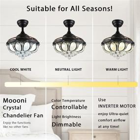img 2 attached to Moooni 42 Inch Black Fandelier: Retractable Ceiling Fan with Lights & Remote Control - Dimmable Crystal Chandelier Fan Light Kit - Stylish & Functional