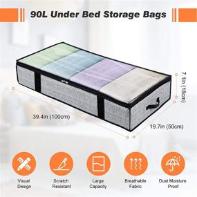 img 3 attached to 🛏️ 90L Large Underbed Storage Bag with Clear Window, Dual Zipper, 4 Reinforced Handles - 2-Pack for Comforters, Clothes, Quilts - Foldable Under the Bed Storage Bins