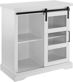 img 3 attached to Modern Farmhouse Sliding Glass Door Storage Console by Walker Edison, 32 Inch, White