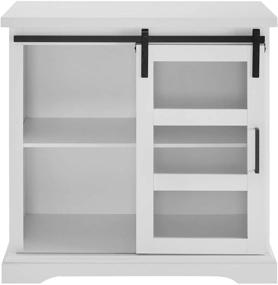 img 2 attached to Modern Farmhouse Sliding Glass Door Storage Console by Walker Edison, 32 Inch, White