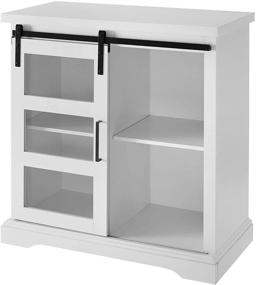 img 1 attached to Modern Farmhouse Sliding Glass Door Storage Console by Walker Edison, 32 Inch, White