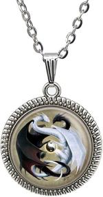 img 4 attached to Fierce Dragon Necklace: Handmade Black and White Pendant Jewelry Gift for Dragon Animal Lovers