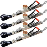 🔒 vulcan 1-ply flexible axle tie down combo strap with snap hook ratchet - 2 inch x 114 inch, 4 pack - silver series - heavy-duty - 3,300 pound maximum load capacity logo