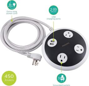 img 3 attached to Philips 3 Outlet 2 USB Surge Protector Orb: Power Hub with 8 ft Braided Extension Cord, Flat Plug, 450 Joules, White (SPP6230WC/37) - Филипс 3 розетки 2 USB с защитой от перенапряжения Orb: источник питания с кабелем на 8 футов, оплетенным, плоским штепселем, 450 Джоулей, белый (SPP6230WC/37)